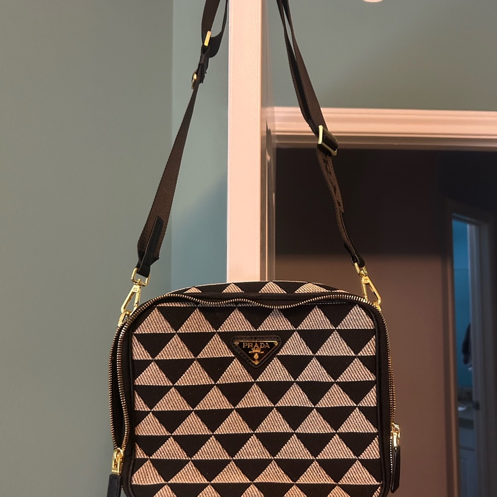 Prada Black and Cream Geometric Crossbody Bag
